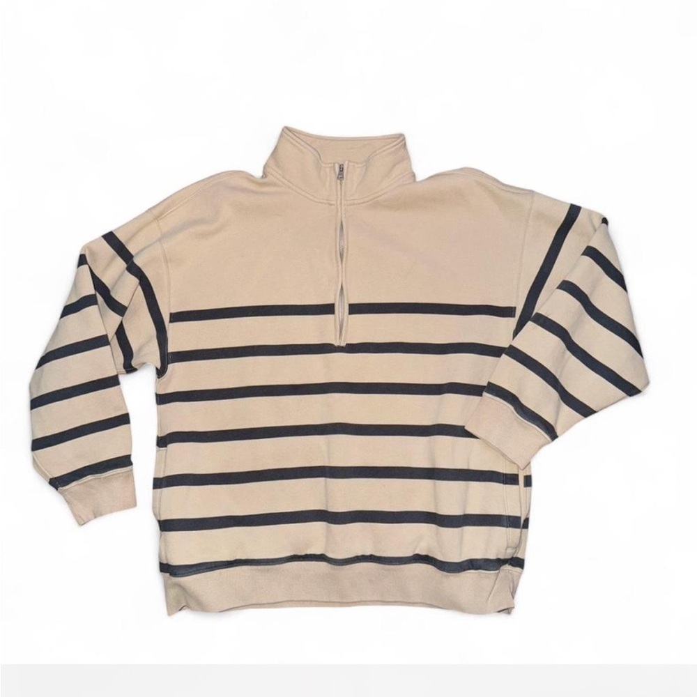 Abercrombie & Fitch Beige Half-Zip Sweater with Black Stripes